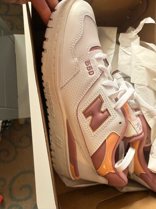 New Balance Shoes - New Balance Women's White Pink and Orange 550 Sneakers